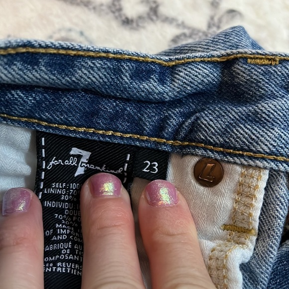 7 for All Mankind Distressed Painted Light Denim Cut Off Shorts w/ Sunflowers 23 - Picture 12 of 12